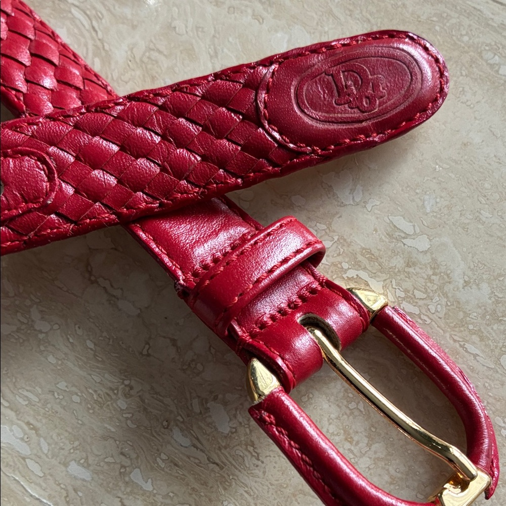 Christian Dior Red Woven Leather Belt Vintage Dior Aniline Cowhide - Picture 3 of 8
